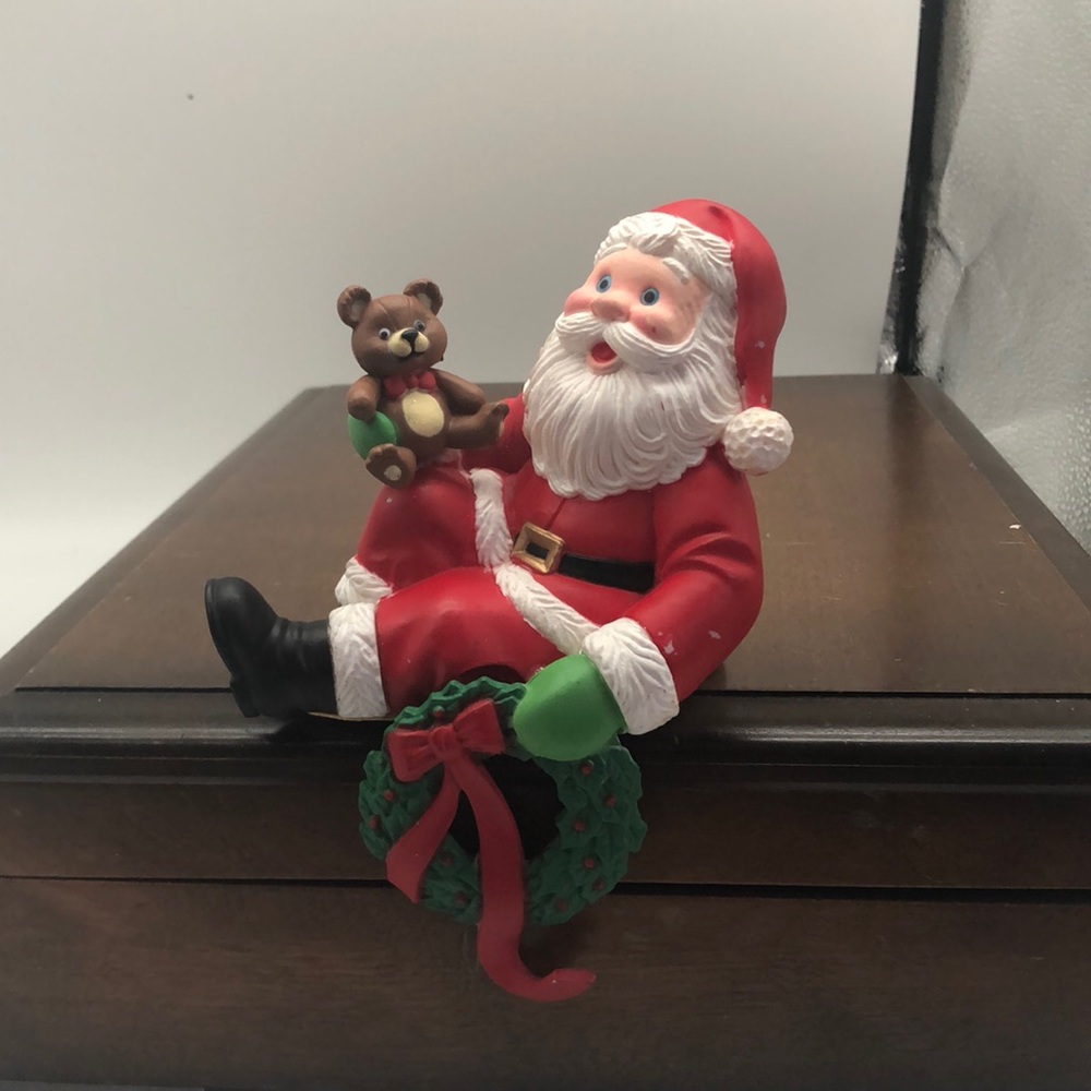 Vtg Christmas Santa Claus Shelf Sitter Hard Plastic 6"